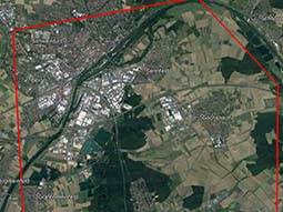 Topografische Karte des Projektgebiets zwischen Schweinfurt, Sennfeld, Gochsheim und Schwebheim
