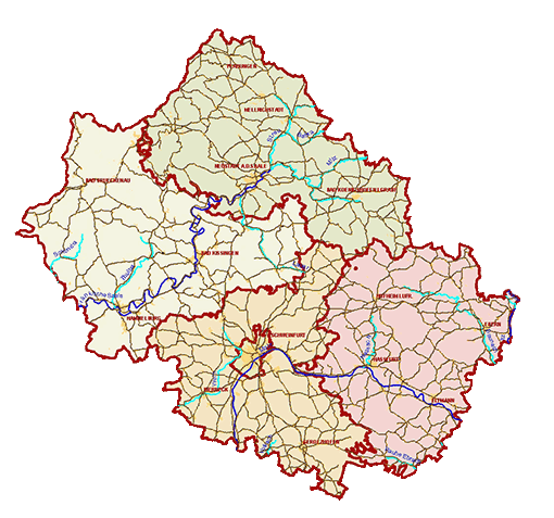 Karte über Amtsbereich mit Landkreisen